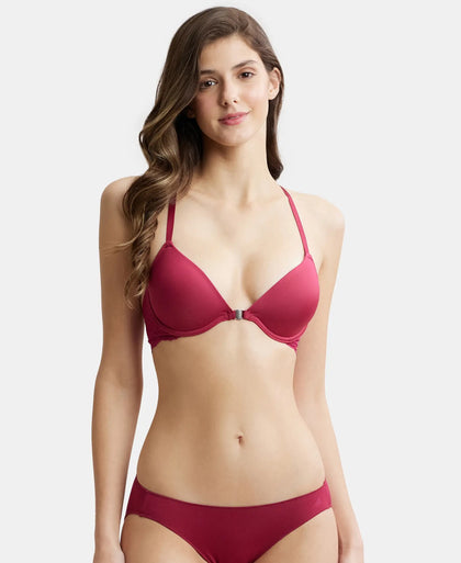Under-Wired Padded Soft Touch Microfiber Elastane Stretch Full Coverage T-Shirt Bra with Lace Back Styling - Anemone
