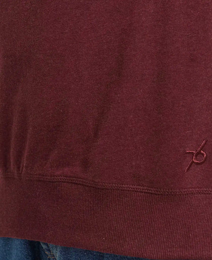 Super Combed Cotton French Terry Solid Sweatshirt with Ribbed Cuffs - Burgundy-7