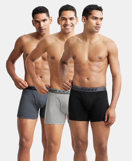 Super Combed Cotton Rib Solid Boxer Brief with Ultrasoft and Durable Waistband - Black/Charcoal Melange/Grey Melange (Pack of 3)