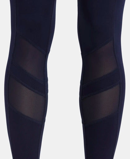 Microfiber Elastane Performance Leggings with Breathable Mesh - Peacoat-8