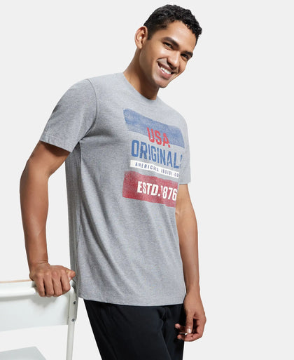 Super Combed Cotton Rich Graphic Printed Round Neck Half Sleeve T-Shirt - Mid Grey Melange-5