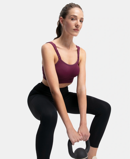 Wirefree Padded Soft Touch Microfiber Elastane Stretch Full Coverage Racerback Sports Bra with StayDry Treatment - Grape Wine